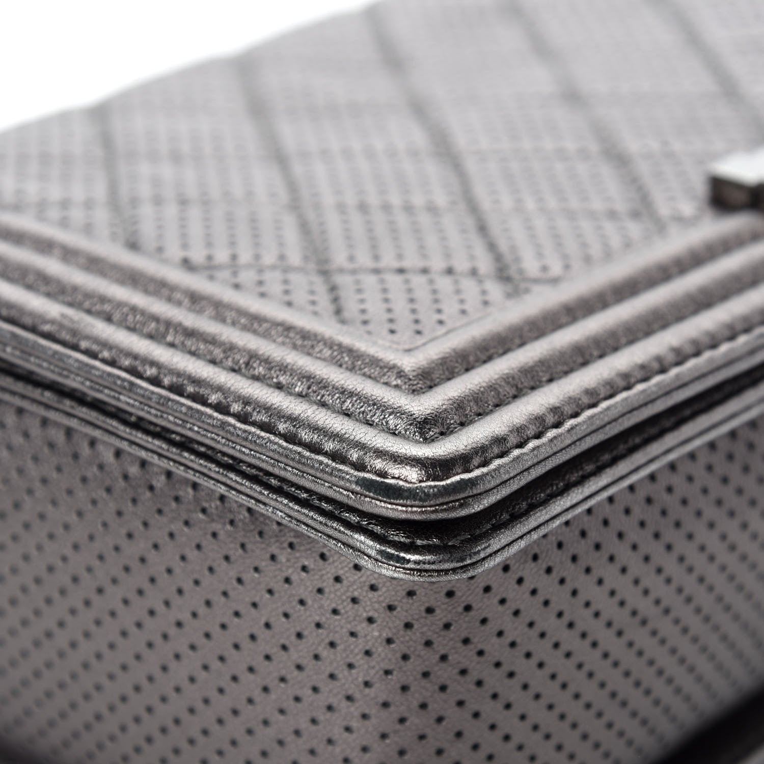 Chanel Metallic Lambskin Perforated New Medium Boy Flap Dark Silver 8 of 13