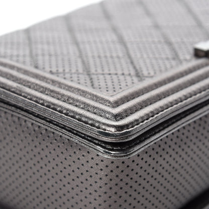 Chanel Metallic Lambskin Perforated New Medium Boy Flap Dark Silver 8 of 13