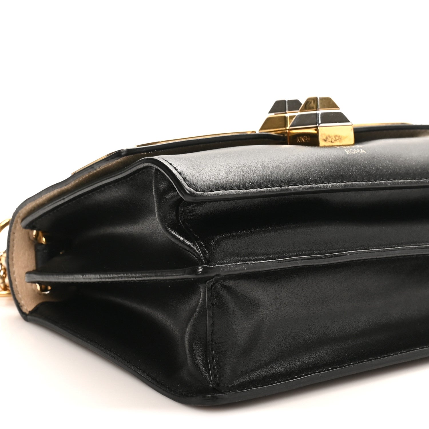 Fendi Vitello Liberty Metal Monster Eyes Small Kan I Shoulder Bag Black Gold 9 of 10
