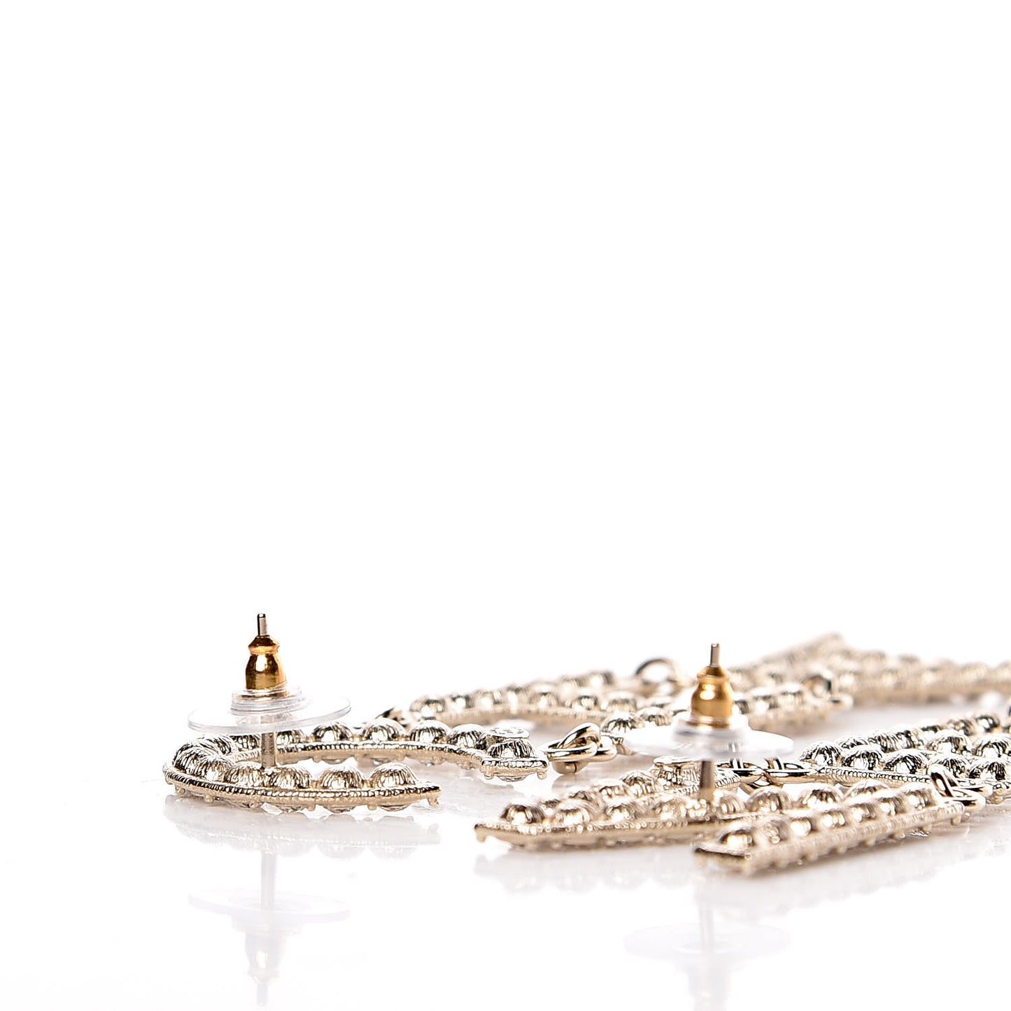 Crystal Cha-Nel Logo Drop Earrings Gold