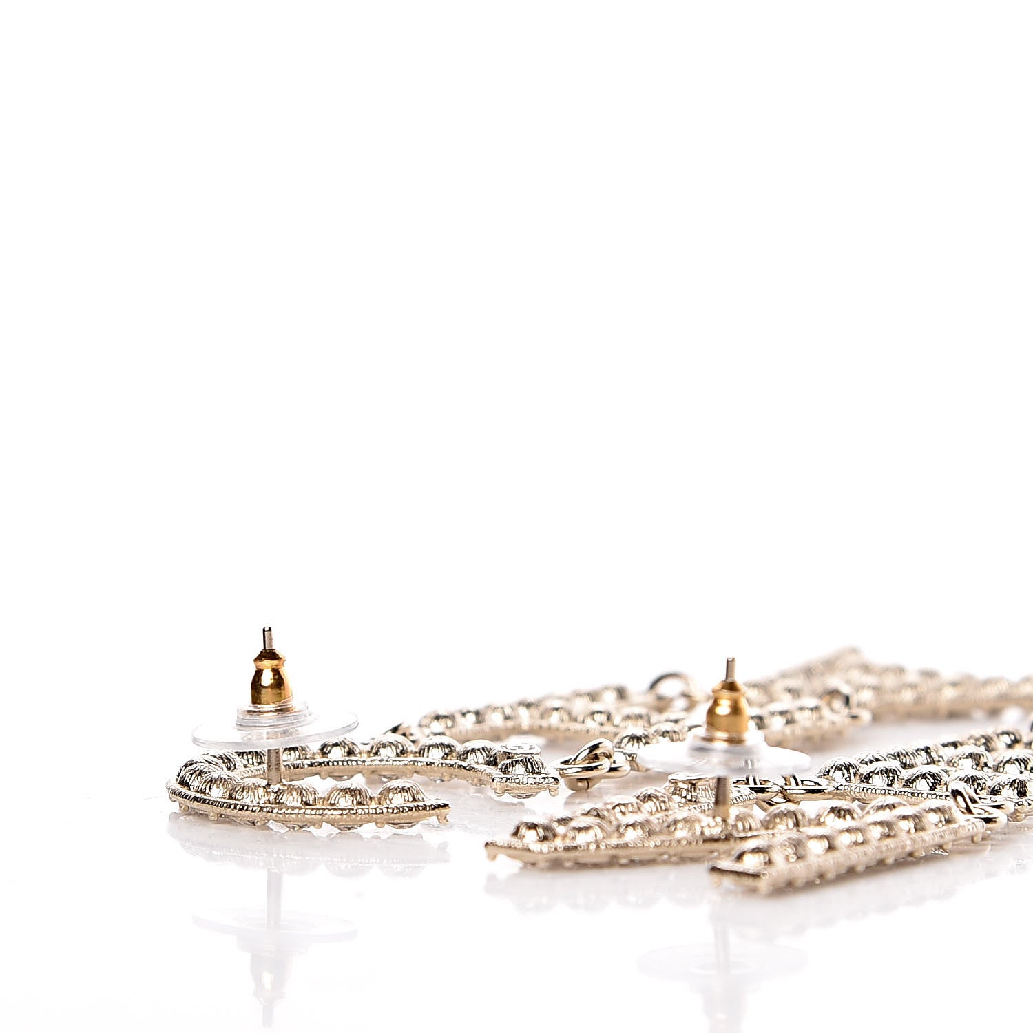 Chanel Crystal Cha-Nel Logo Drop Earrings Gold 3 of 5