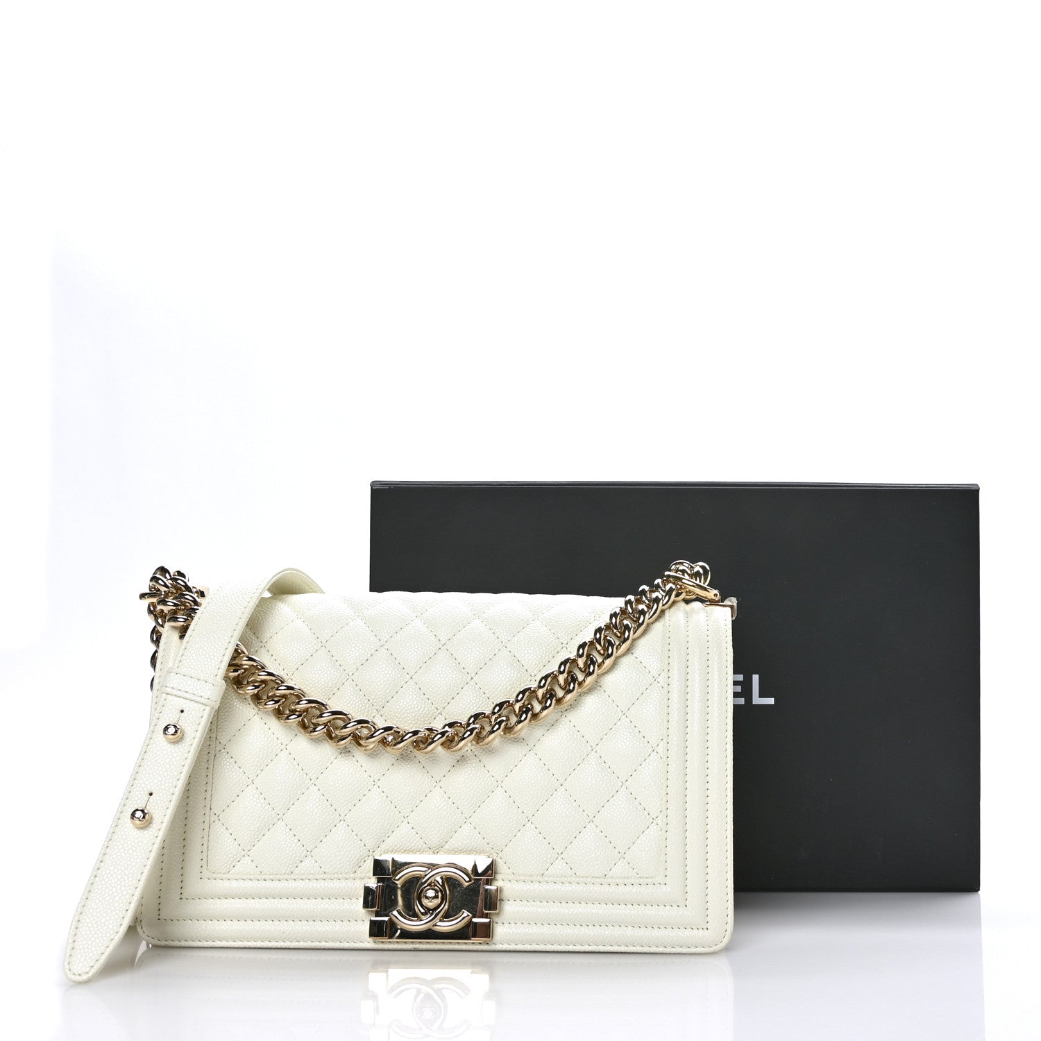Chanel Caviar Quilted Medium Boy Flap White 10 of 10