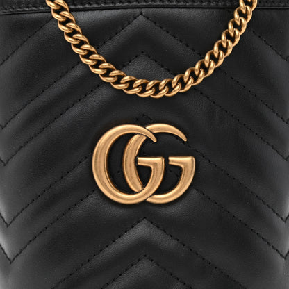 Gucci Calfskin Matelasse Mini GG Marmont 2.0 Bucket Bag Black 8 of 12