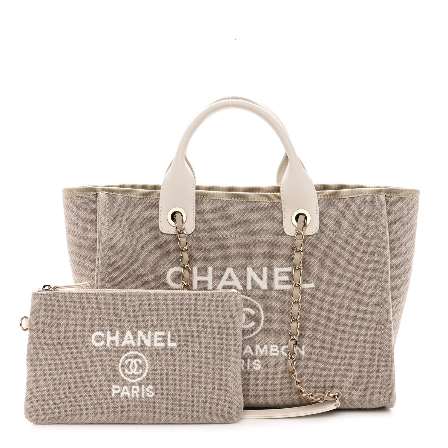 Chanel Mixed Fibers Calfskin Small Deauville Tote Beige White 1 of 10