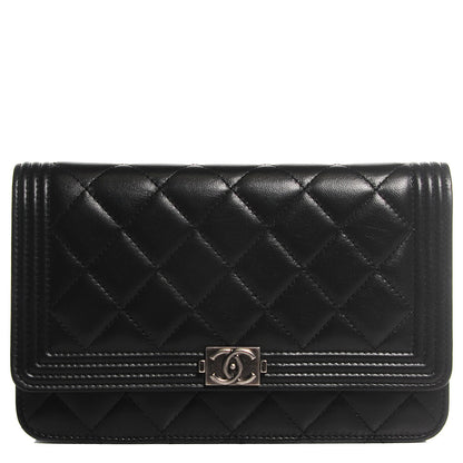Chanel Lambskin Quilted Boy Wallet On Chain WOC Black 1 of 9