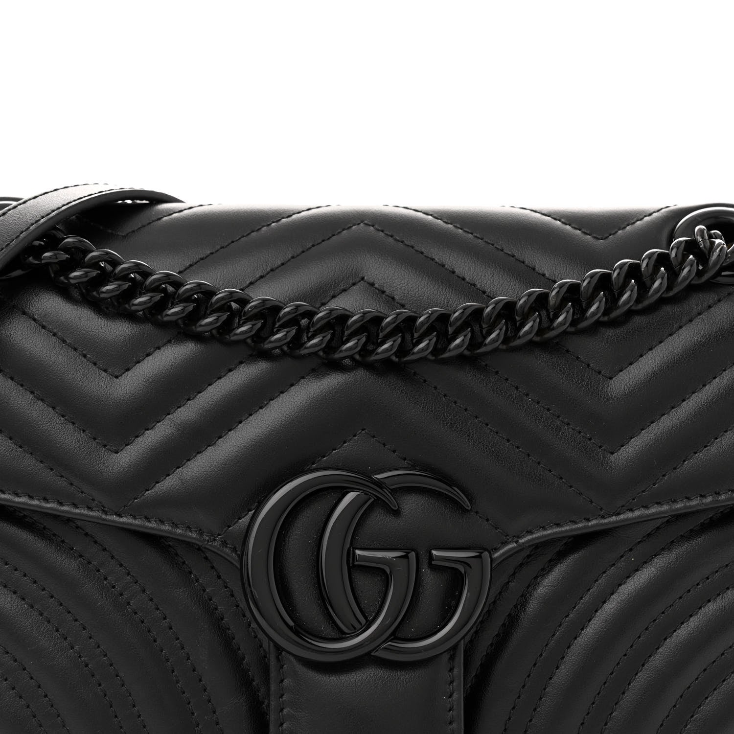Gucci Calfskin Matelasse Monochrome Small GG Marmont Shoulder Bag Black 8 of 13