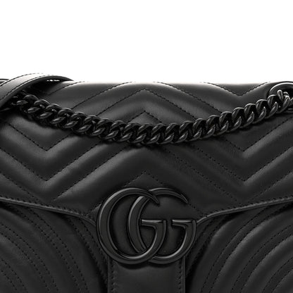 Gucci Calfskin Matelasse Monochrome Small GG Marmont Shoulder Bag Black 8 of 13