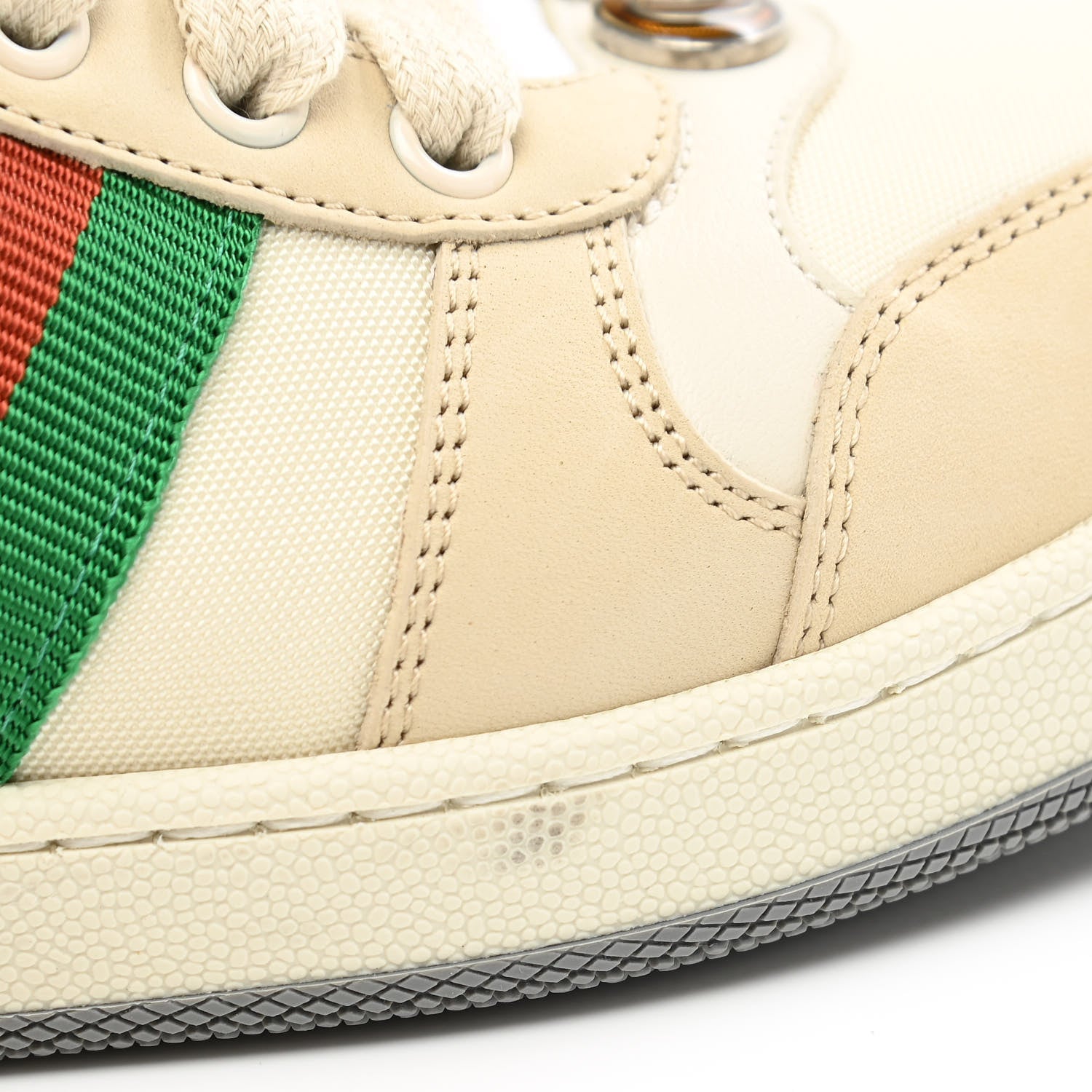 Gucci Nylon Nubuck Web Womens Screener Sneakers 37.5 Mystic White Dusty Milk 10 of 12