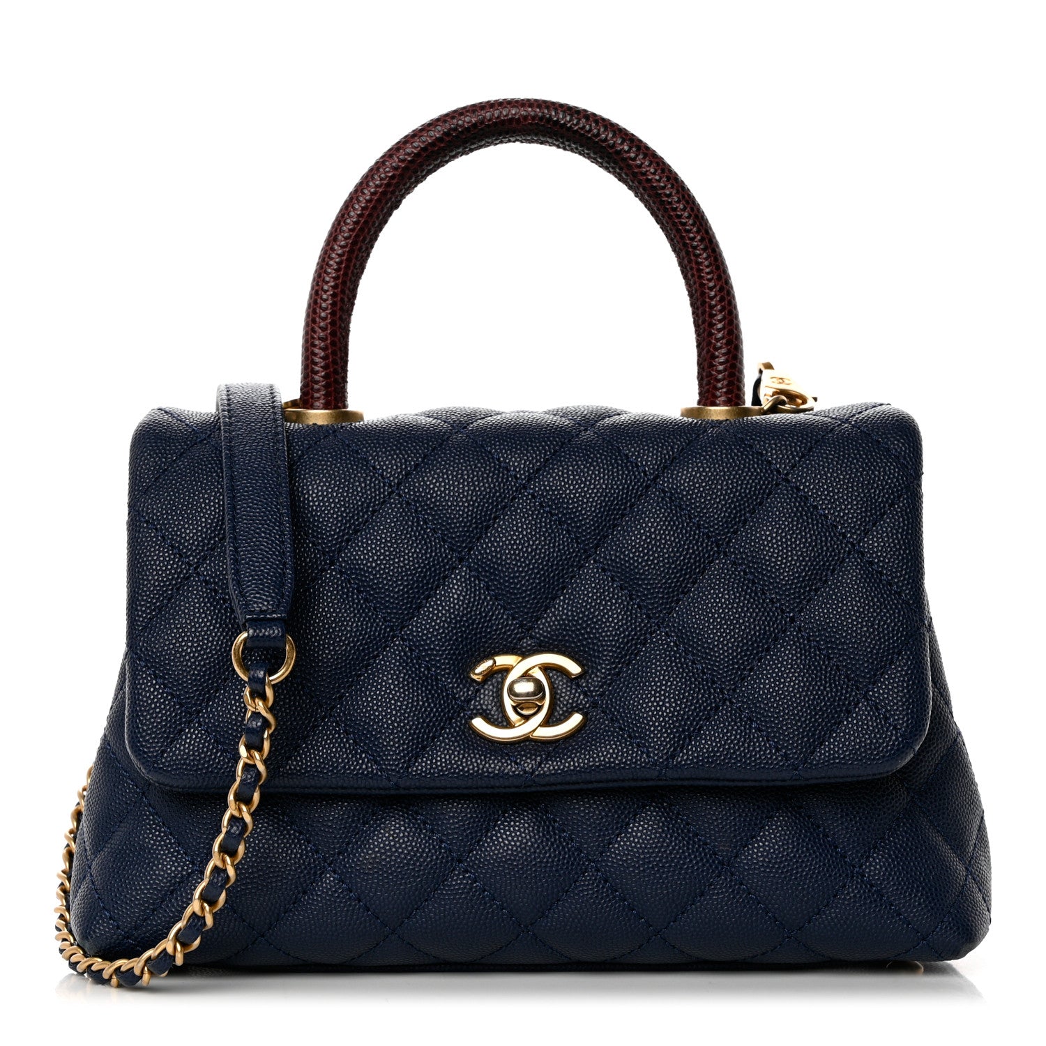 Chanel Caviar Quilted Lizard Embossed Mini Coco Handle Flap Navy Blue 1 of 11