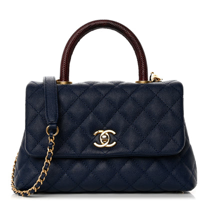 Chanel Caviar Quilted Lizard Embossed Mini Coco Handle Flap Navy Blue 1 of 11