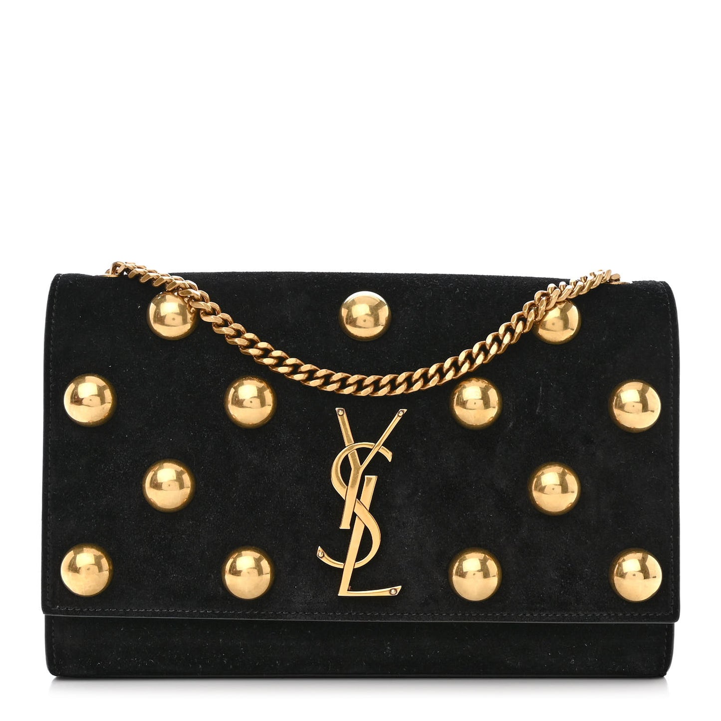 Suede Studded Medium Classic Monogram Kate Satchel Black
