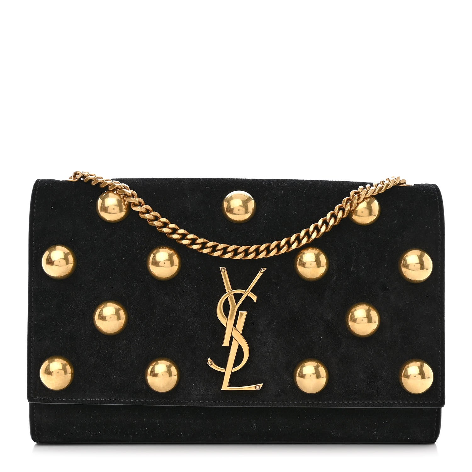 Saint Laurent Suede Studded Medium Classic Monogram Kate Satchel Black 1 of 10