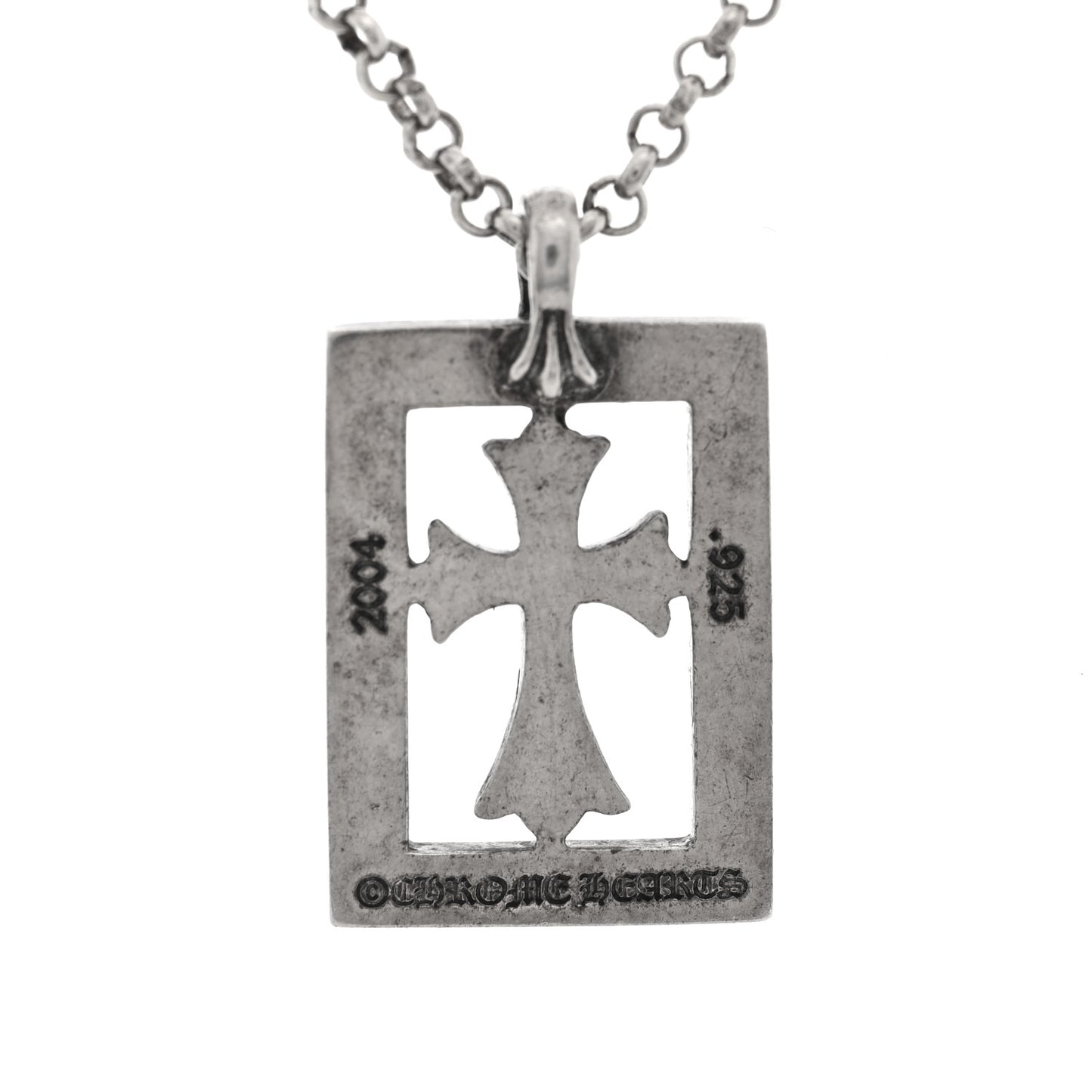 Sterling Silver Diamond Open Baby Fat Framed Cross Pendant Roll Chain Necklace