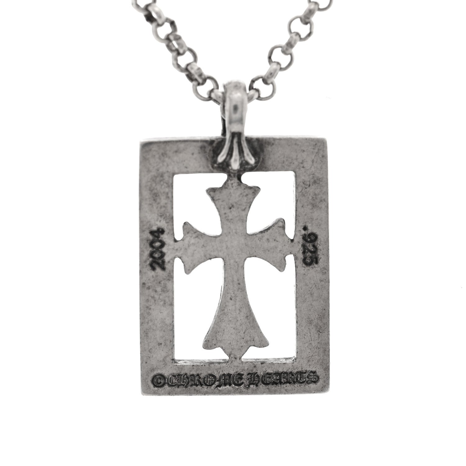 Chrome Hearts Sterling Silver Diamond Open Baby Fat Framed Cross Pendant Roll Chain Necklace 4 of 5