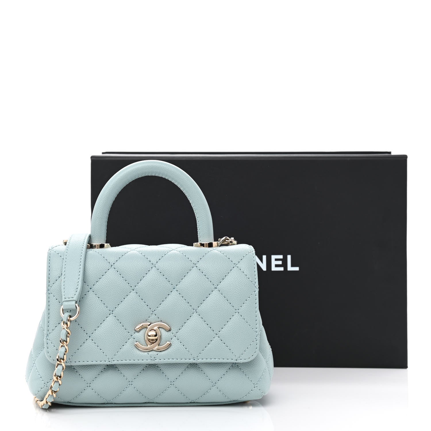 Chanel Caviar Quilted Extra Mini Coco Handle Flap Light Blue 10 of 10