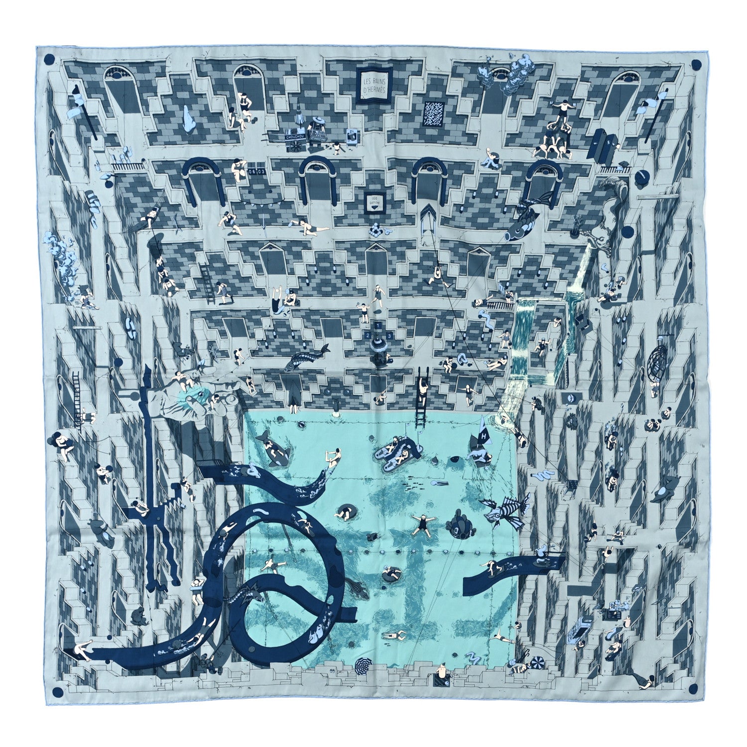 Hermes Silk Cotton Les Bains d'Hermes Scarf 100 1 of 6