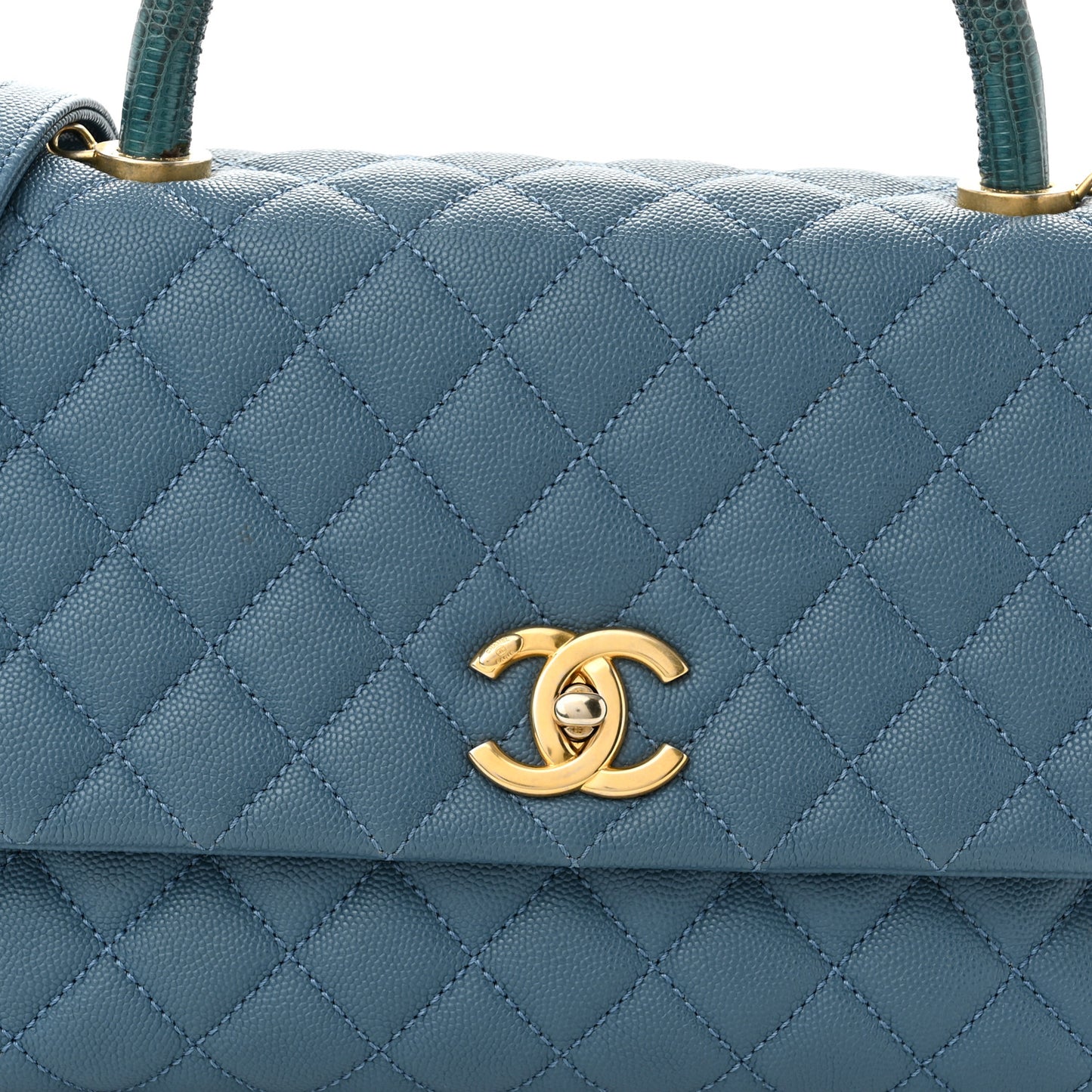 Caviar Quilted Lizard Embossed Small Coco Handle Flap Blue