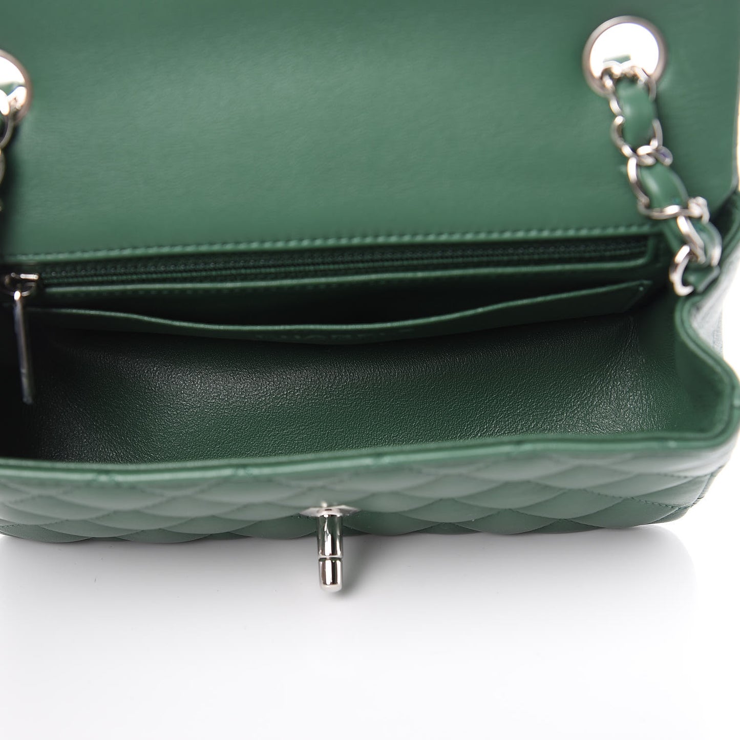 Lambskin Quilted Mini Rectangular Flap Green