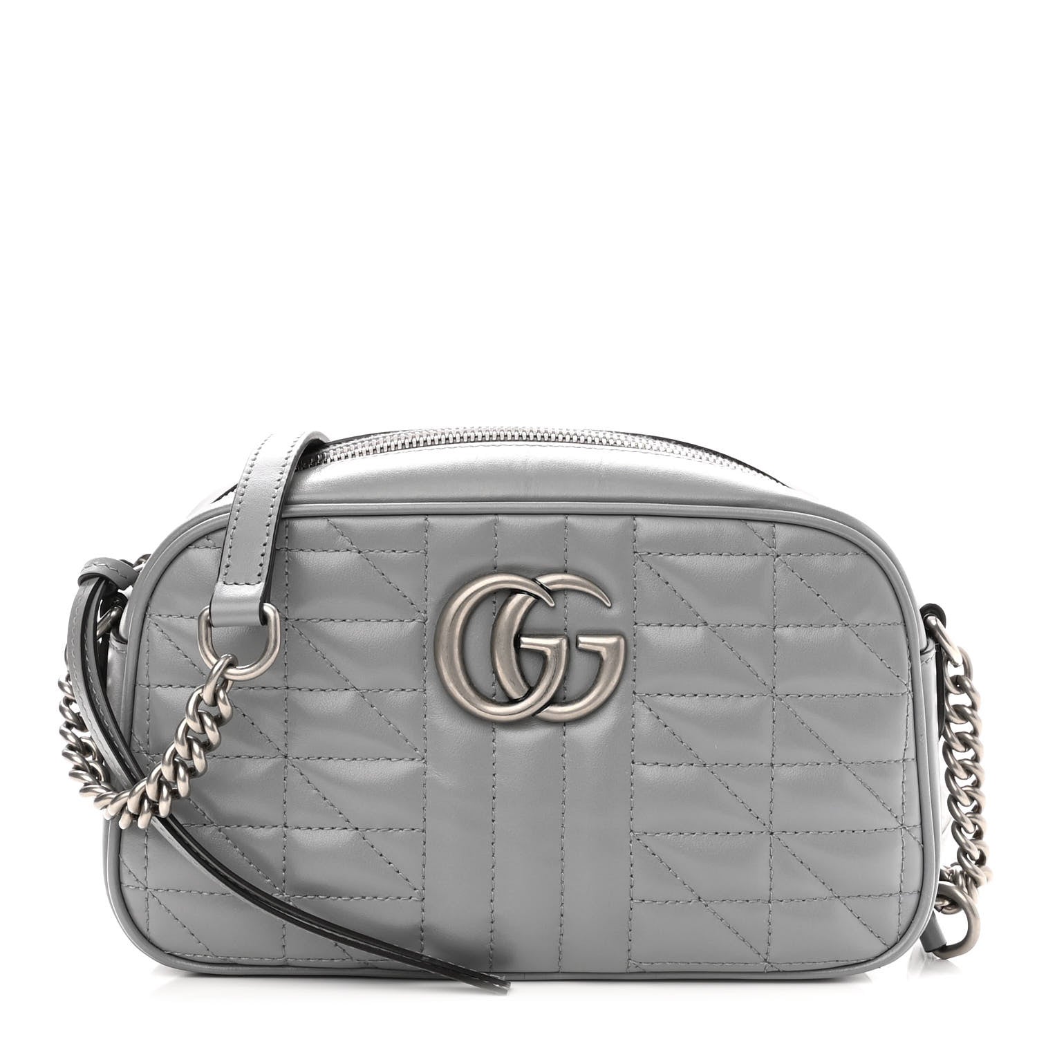 Gucci Calfskin Matelasse Aria Small GG Marmont Chain Shoulder Bag Deep Grey 1 of 12