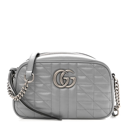 Gucci Calfskin Matelasse Aria Small GG Marmont Chain Shoulder Bag Deep Grey 1 of 12