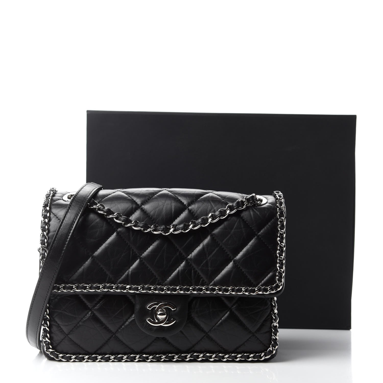 Chanel Crumpled Calfskin Medium Chain All Over Flap Black 11 of 11