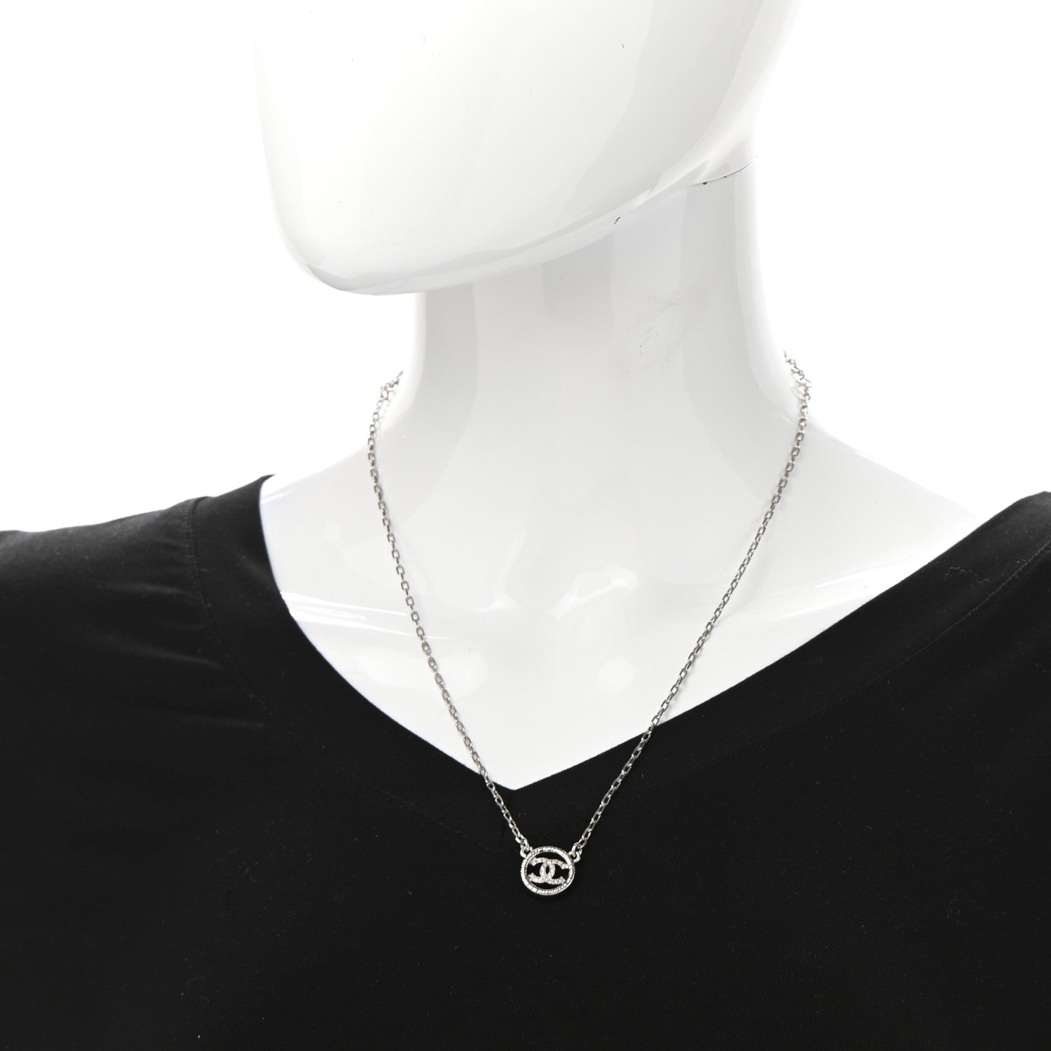 Chanel Crystal CC Chain Short Necklace Silver 2 of 7