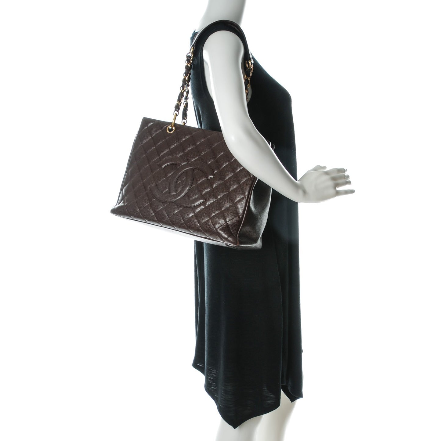 Caviar Quilted Grand Shopping Tote GST Dark Brown