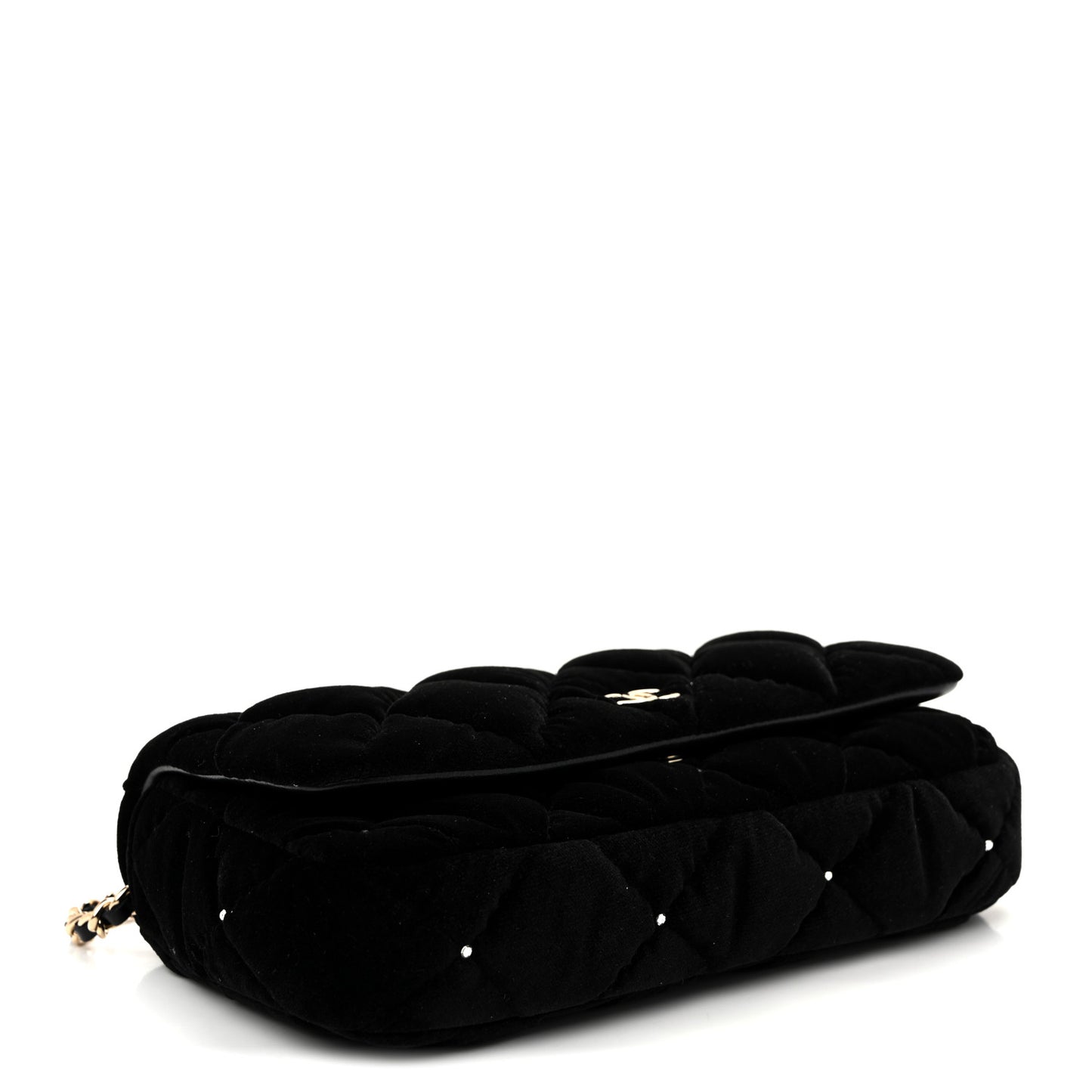 Velvet Diamanté Quilted Flap Clutch Black
