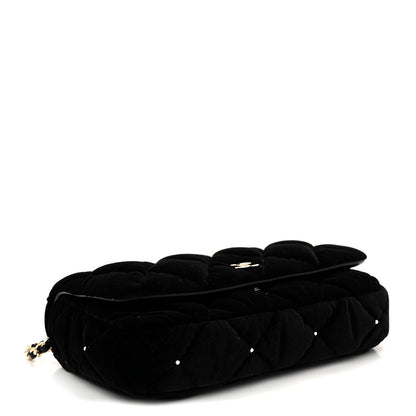 Chanel Velvet Diamanté Quilted Flap Clutch Black 4 of 11