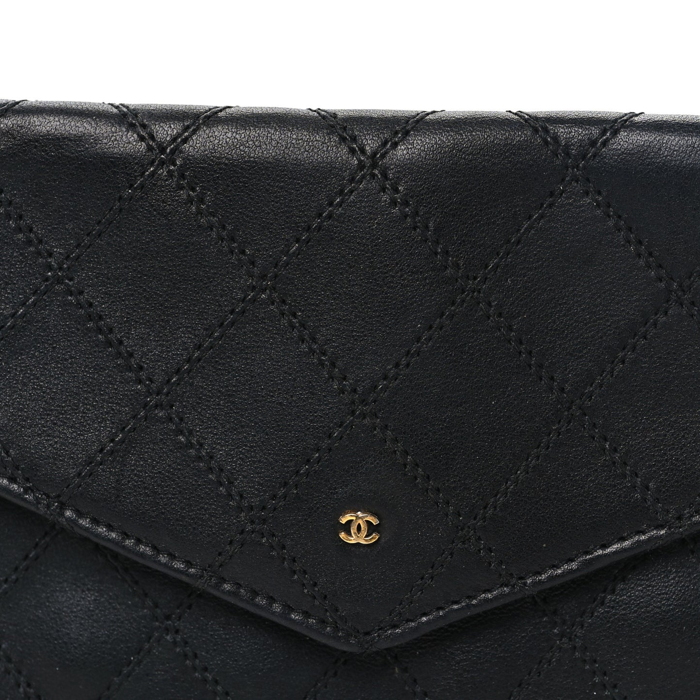 Lambskin Diamond Stitched Envelope Long Flap Wallet Black