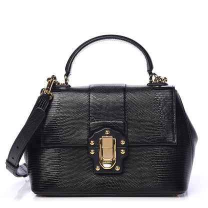 Dolce & Gabbana Iguana Calfskin Embossed Lucia Top Handle Bag Black 1 of 9
