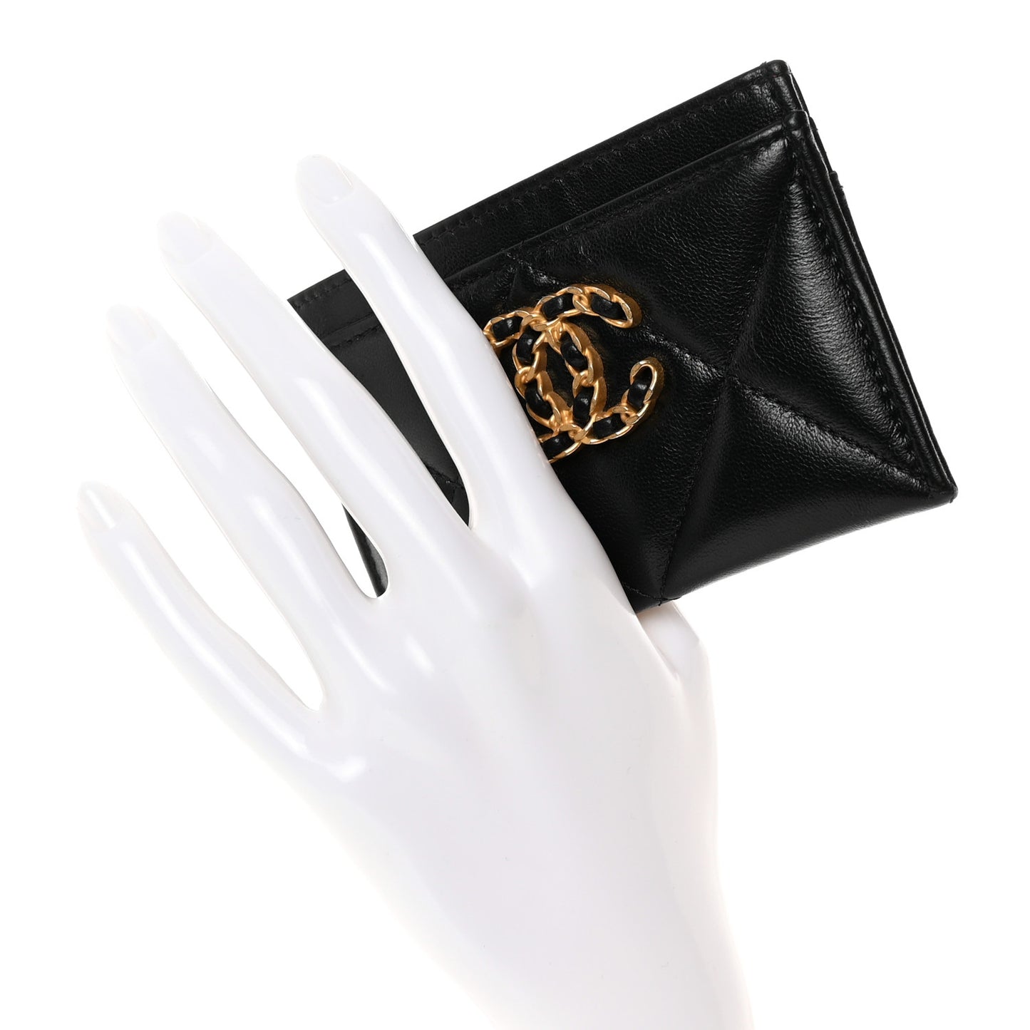 Lambskin Quilted Chanel 19 Card Holder Black
