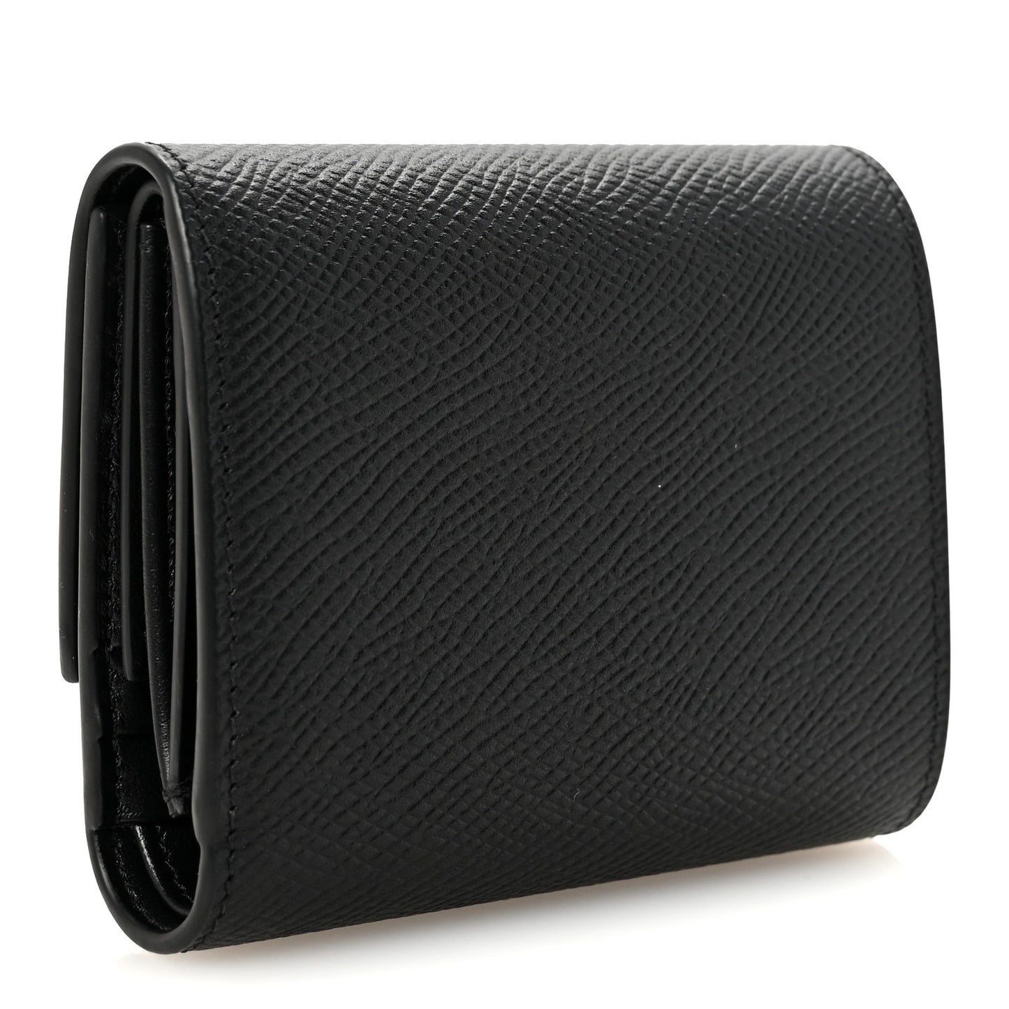 Grained Calfskin Small Tri-Fold Wallet Black