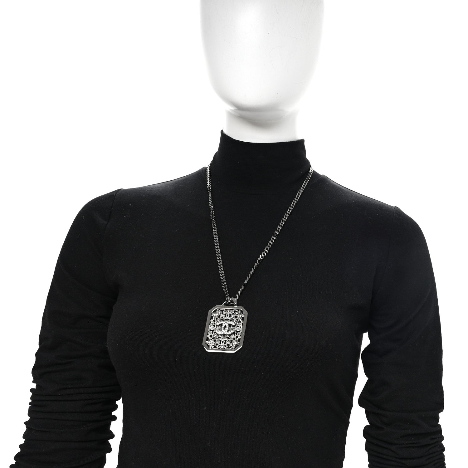 Chanel Crystal Strass CC Pendant Necklace Silver 5 of 5