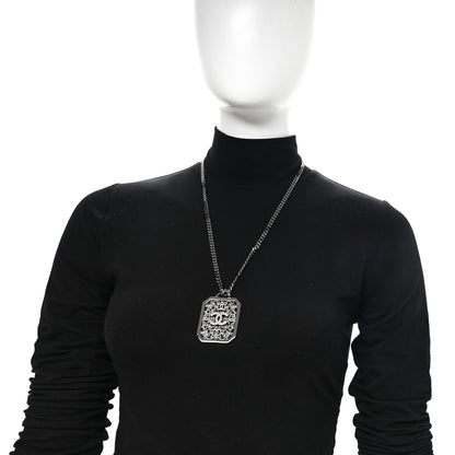 Chanel Crystal Strass CC Pendant Necklace Silver 5 of 5