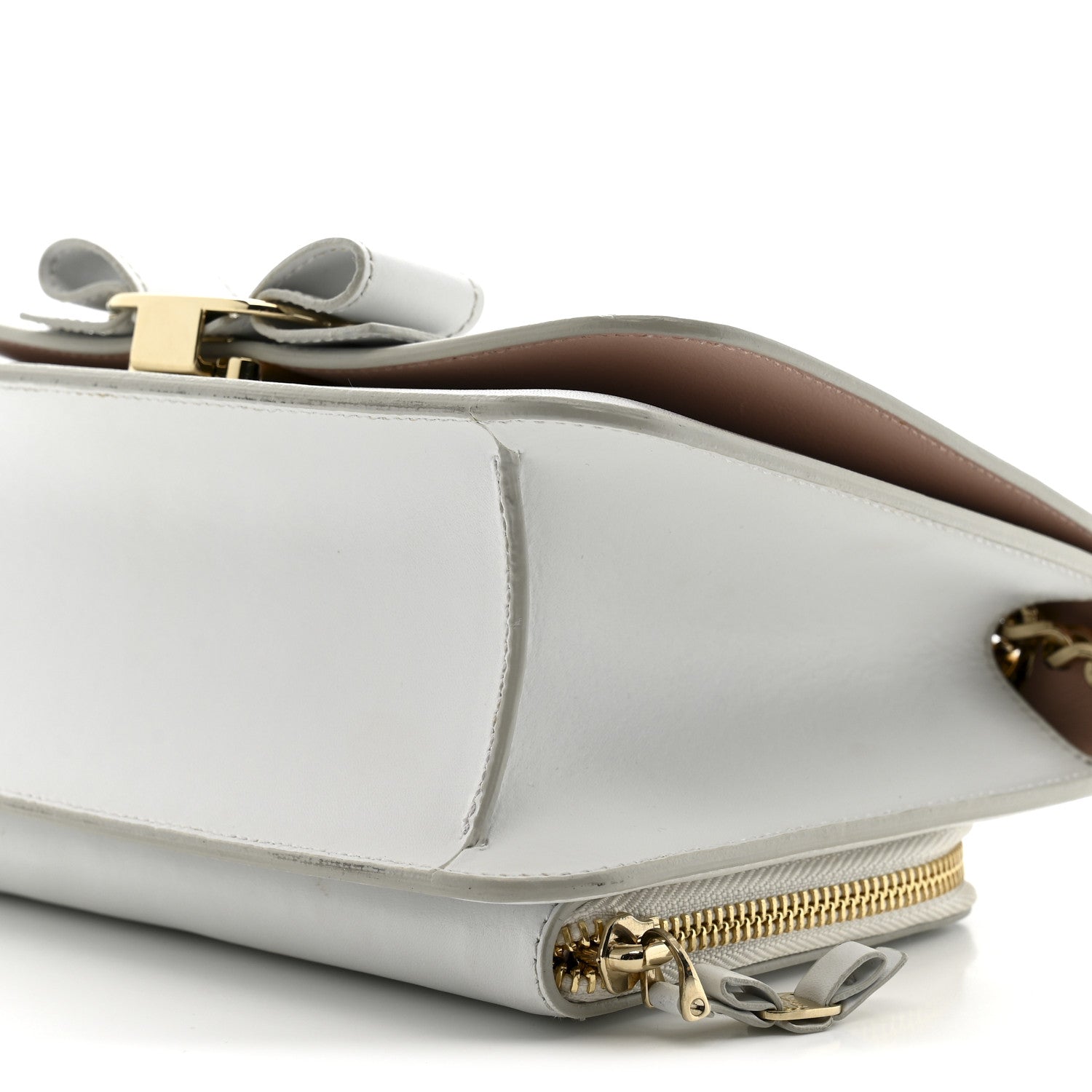 Salvatore Ferragamo Smooth Calfskin Vara Bow Chain Flap Crossbody White 11 of 17