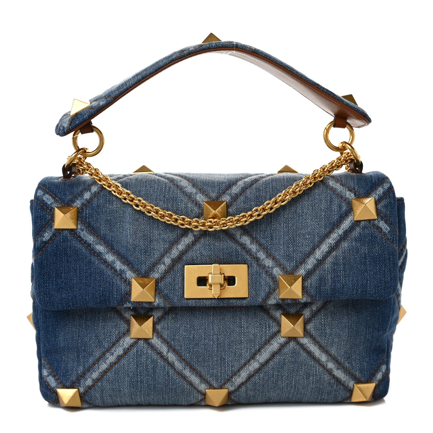Valentino Garavani Denim Large Roman Stud Shoulder Bag Light Denim Selleria 1 of 8