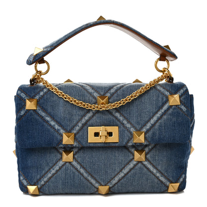 Valentino Garavani Denim Large Roman Stud Shoulder Bag Light Denim Selleria 1 of 8