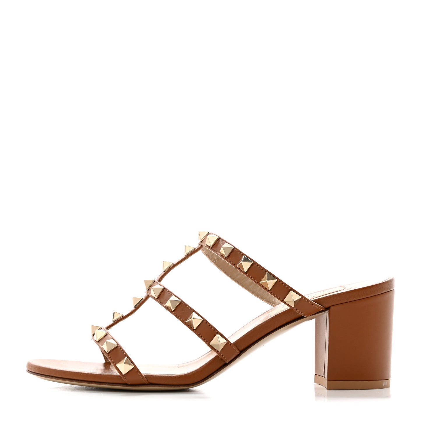 Calfskin Nappa Rockstud 60mm Caged Slide Sandals 37 Tobacco
