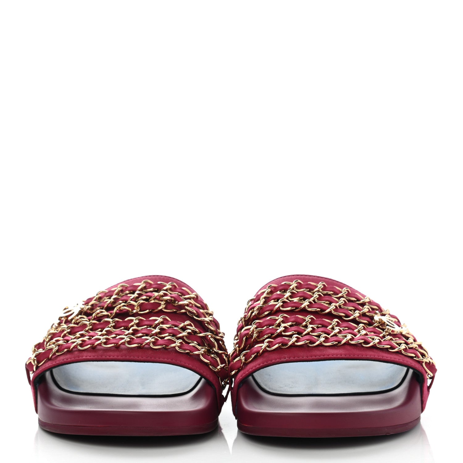 Chanel Satin Chain Flat Sandals 38 Dark Fuchsia 2 of 10