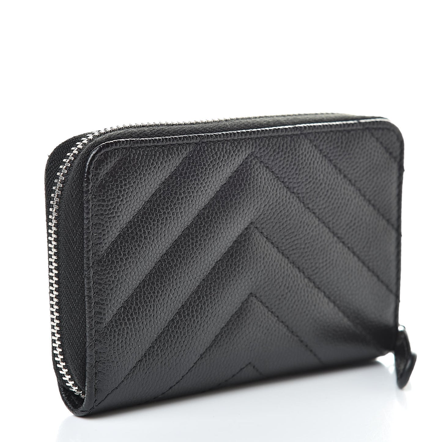 Caviar Chevron Quilted Zip Coin Purse Black
