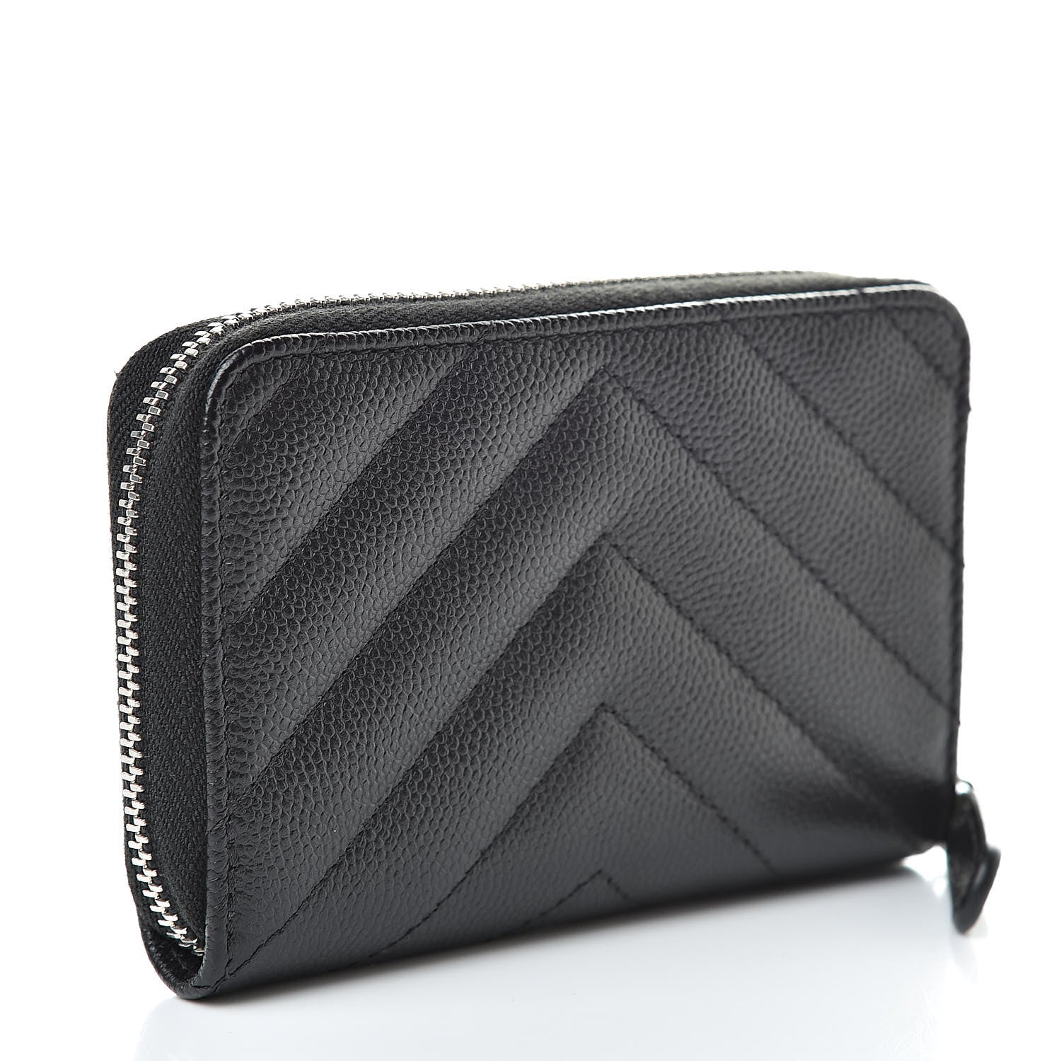 Chanel Caviar Chevron Quilted Zip Coin Purse Black 3 of 8