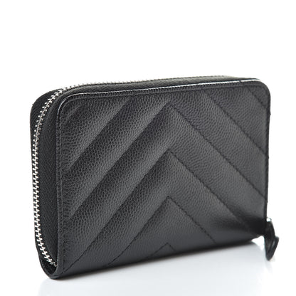 Chanel Caviar Chevron Quilted Zip Coin Purse Black 3 of 8