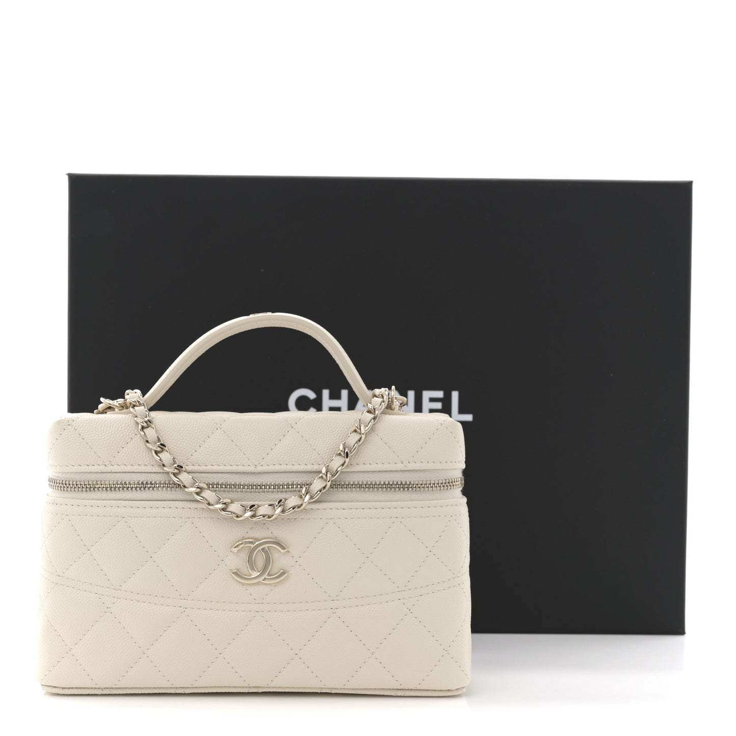 Caviar Quilted Trendy Handle Slim Vanity Ecru