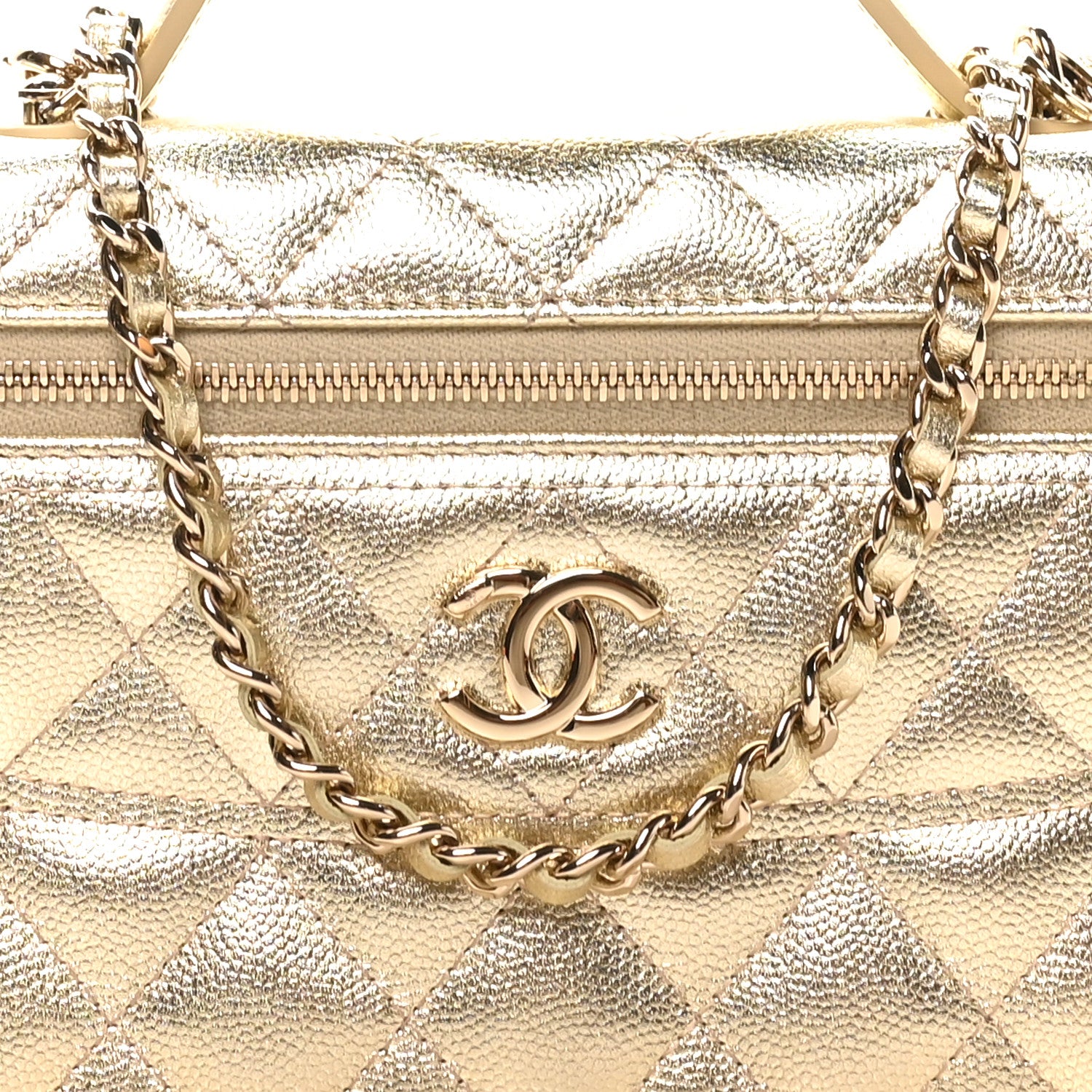 Chanel Metallic Caviar Quilted Trendy Handle Slim Vanity Gold 8 of 11