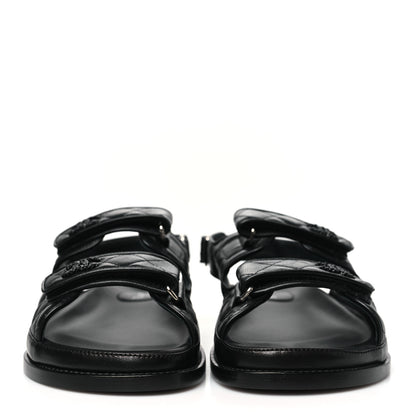 Chanel Lambskin Velcro Dad Sandals 40 Black 3 of 9