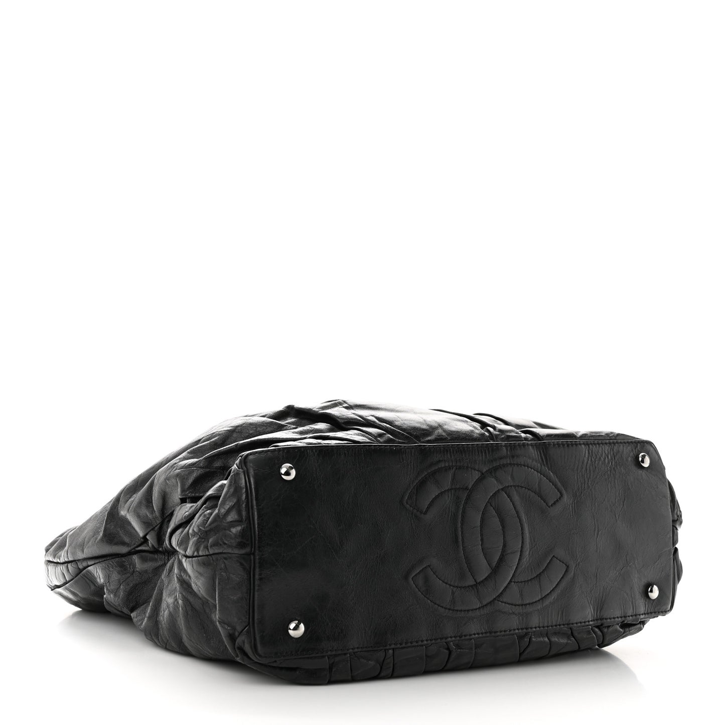Glazed Calfskin Large Twisted Tote Black