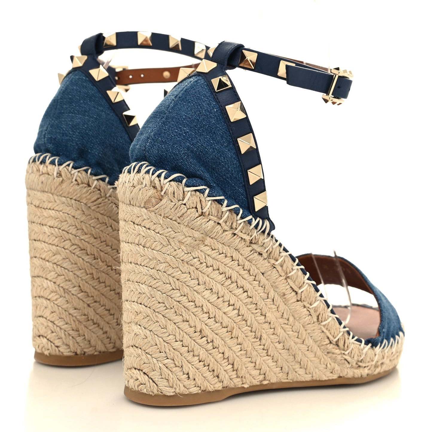 Denim Rockstud Ankle Strap Espadrille 15/105mm Wedge Sandals 37 Light Denim