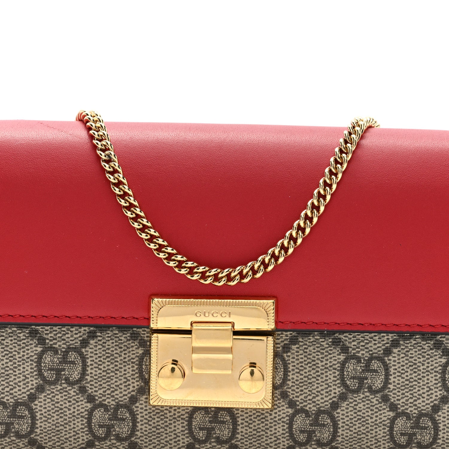 Gucci GG Supreme Monogram Moon Calfskin Padlock Continental Chain Wallet Beige Ebony Hibiscus Red New Rosette 7 of 9