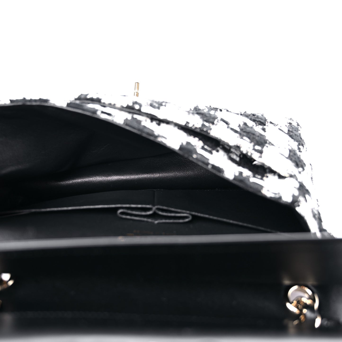 Tweed Quilted Medium Double Flap Black Ecru White